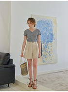 High Waist Linen Cotton Casual Shorts