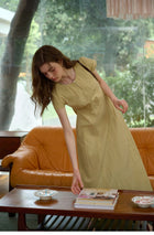 Women's Cotton Nylon Blend Midi Dress | Short Sleeve Yellow Casual Dress