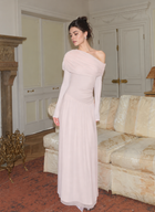 Pink Ruched One-Shoulder Tulle Maxi Dress - Pink