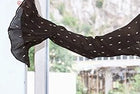 Black Polka-Dot Long-Sleeve Evening Maxi Dress - garment detail