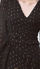 Black Polka-Dot Long-Sleeve Evening Maxi Dress - garment detail