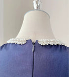 Navy Satin Keyhole-Neck Evening Midi Dress - garment detail
