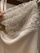 Beaded-Strap Satin Mermaid Maxi Dress - garment detail