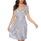V-Neck Sequin Midi Dress