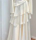 Ivory Square-Neck Ruffle Long-Sleeve Party Dress - garment detail