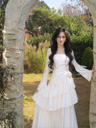 Ivory Square-Neck Ruffle Long-Sleeve Party Dress - Ivory