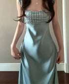 Sage Sequin-Bodice Satin Evening Dress - garment detail