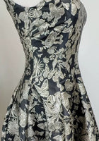 Black and Gold Botanical Jacquard Cocktail Dress - garment detail