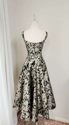 Black and Gold Botanical Jacquard Cocktail Dress - garment detail