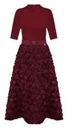 Red Floral-Applique Bow Party Dress - garment detail