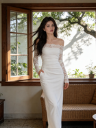 White Off-Shoulder Lace Long-Sleeve Maxi Dress - White