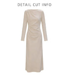 Oatmeal Long-Sleeve Ruched Midi Dress - garment detail