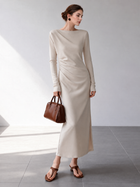 Oatmeal Long-Sleeve Ruched Midi Dress - Oatmeal