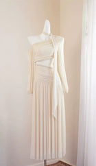 Asymmetric Sheer Long-Sleeve Bodycon Maxi Dress - garment detail