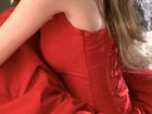 Red Halter Full-Skirt Prom Dress - garment detail