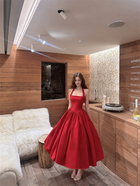 Red Halter Full-Skirt Prom Dress - Red