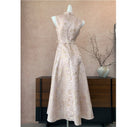 Pink Metallic Jacquard Fit-and-Flare Midi Dress - garment detail