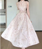 Pink Metallic Jacquard Fit-and-Flare Midi Dress - garment detail