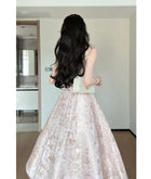 Pink Metallic Jacquard Fit-and-Flare Midi Dress - garment detail