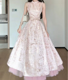 Pink Metallic Jacquard Fit-and-Flare Midi Dress - garment detail