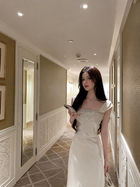 Square-Neck Satin A-Line Evening Maxi Dress - White