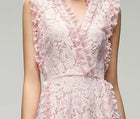 Pink V-Neck Sleeveless Lace Cocktail Midi Dress - garment detail