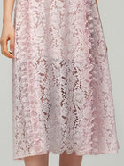 Pink V-Neck Sleeveless Lace Cocktail Midi Dress - garment detail