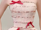 Blush Strapless Bow-Trim Tiered Party Midi Dress - garment detail