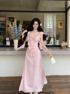 Lace-Trim Satin Mermaid Evening Dress - Pink