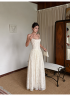 Floral Lace Corset A Line Maxi Dress - Ivory
