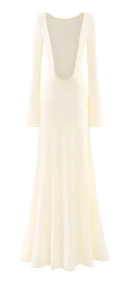 Boat-Neck Long-Sleeve Fitted Evening Maxi Dress - garment detail