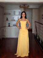 Yellow Ruched Strappy Prom Maxi Dress - Yellow