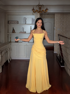 Yellow Ruched Strappy Prom Maxi Dress - Yellow