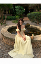 Yellow Off-Shoulder Puff-Sleeve Vacation Dress, yellow, front view