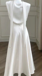 Ivory Scarf-Neck Satin A-Line Evening Dress - garment detail