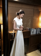 Ivory Scarf-Neck Satin A-Line Evening Dress - Moon White