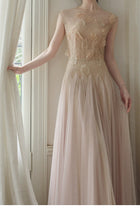 Lace Bodice Tulle A-Line Evening Maxi Dress - garment detail