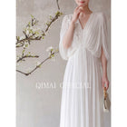 V-Neck Pleated Cape-Sleeve Maxi Dress - garment detail