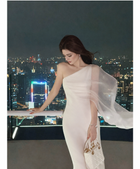 Beige One-Shoulder Draped Evening Maxi Dress - Beige