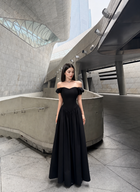 Black Corset A-Line Maxi Dress - Black / Short Sleeves