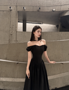 Black Corset A-Line Maxi Dress - Black / Short Sleeves