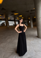 Black Corset A-Line Maxi Dress - Black / Shoulder Straps