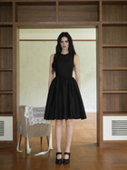 Sleeveless Round-Neck A-Line Cocktail Midi Dress - Black