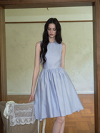Sleeveless Round-Neck A-Line Cocktail Midi Dress - Blue