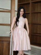 Sleeveless Round-Neck A-Line Cocktail Midi Dress - Pink