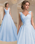 Women's Strapless Mesh Evening Dress - Sky Blue
