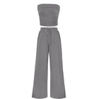 Ribbed Strapless Bandeau and High Waist Wide Leg Pants Two-Piece Set