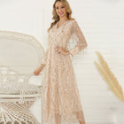 Long-Sleeve V-Neck Fringe Evening Dress
