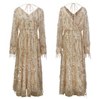 Long-Sleeve V-Neck Fringe Evening Dress