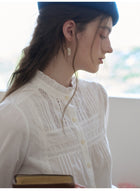 French Lace Ruffled Collar Lyocell Cotton Blouse
